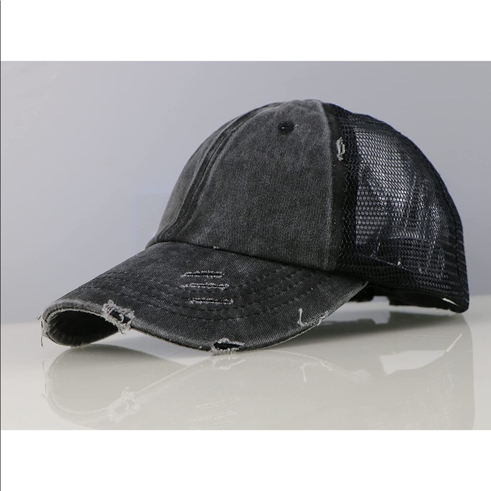Women Distressed Baseball hat with Ponytail-Hole